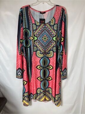 R&B Collection Women Dress Plus Size 3X Multi-Colored Long Sleeve SKU#0159